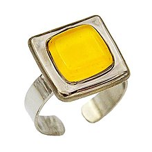 Prstene - Dámsky prsteň žlté maľované sklo, chirurgická oceľ, platina - 15712275_