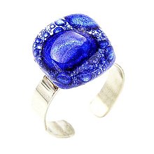 Prstene - Dámsky prsteň modré bublinkové sklo, chirurgická oceľ - 15712276_