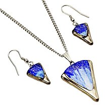 Sady šperkov - Sada šperkov modro-biela, keltský dizajn, sklo s platinou a trblietkami, chirurgická oceľ - 15712340_
