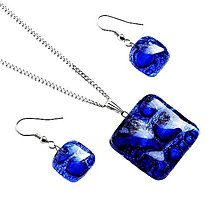 Sady šperkov - Sada šperkov, modré bublinkové sklo, horizontálna - 15712392_
