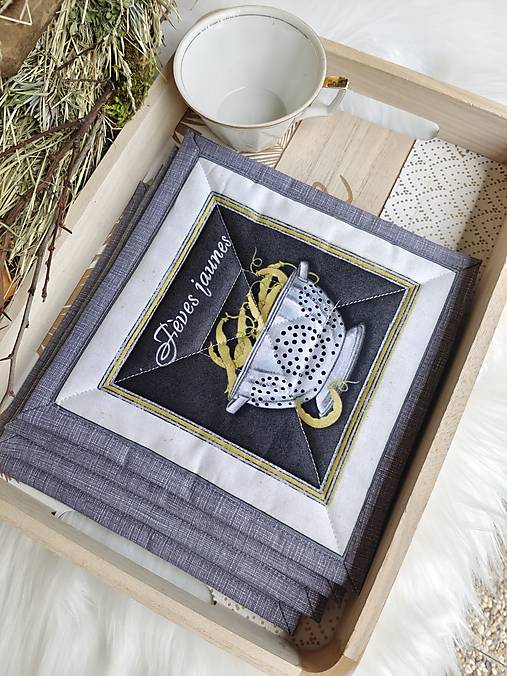 Úžitkový textil - Podkávičko - sada 4 kusov - Zelenina v kombinácii so šedou - 15712681_