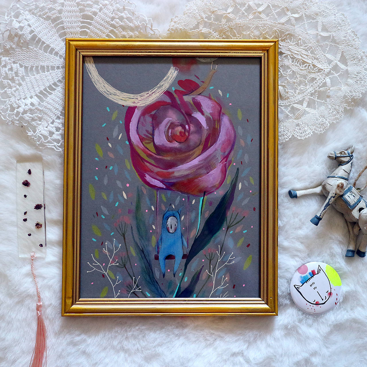 Ruže o polnoci/ originál s rámikom