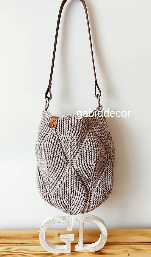 Háčkovaná bavlnená kabelka s 3D vzorom (Šedá/šedohnedá uni)