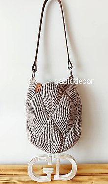 Kabelky - Háčkovaná bavlnená kabelka s 3D vzorom (Šedá/šedohnedá uni) - 15712986_