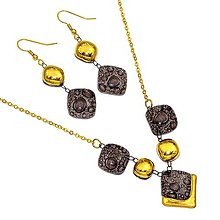 Sady šperkov - Sada šperkov hnedá, bublinkové sklo, zlato, segmentová 5+2 - 15713968_