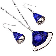 Sady šperkov - Sada šperkov modrá, bublinkové sklo s platinou - 15714003_