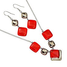 Sady šperkov - Sada šperkov červená, maľované sklo, platina, segmentová 5+2 - 15714013_