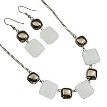 Sady šperkov - Sada bielych šperkov, sklo zdobené platinou, segmentová 7+2 - 15714093_