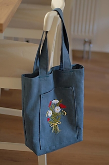 Kabelky - Ľanová kabelka s kytičkou lúčnych kvetov - 15713030_