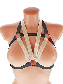 Spodná bielizeň - Elastický harness top postroj otevřená podprsenka s kovovými krúžkami - 15716890_
