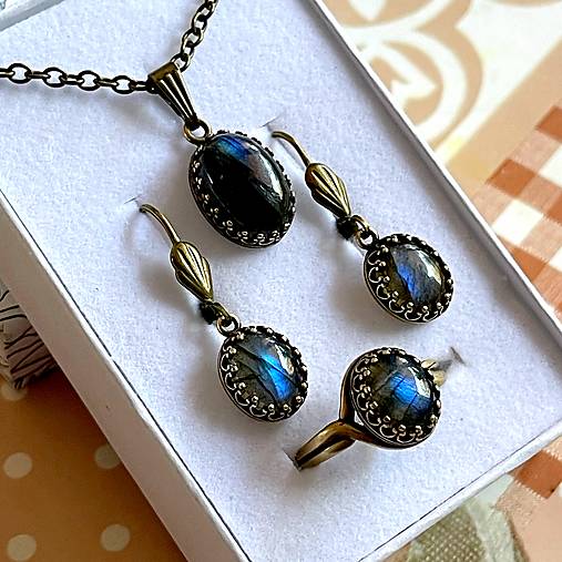 Vintage Bronze Natural Labradorite Set / Vintage sada šperkov s labradoritom prírodným v bronzovom prevedení