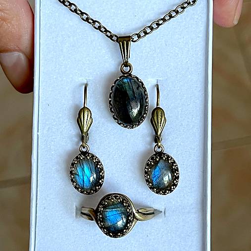 Vintage Bronze Natural Labradorite Set / Vintage sada šperkov s labradoritom prírodným v bronzovom prevedení