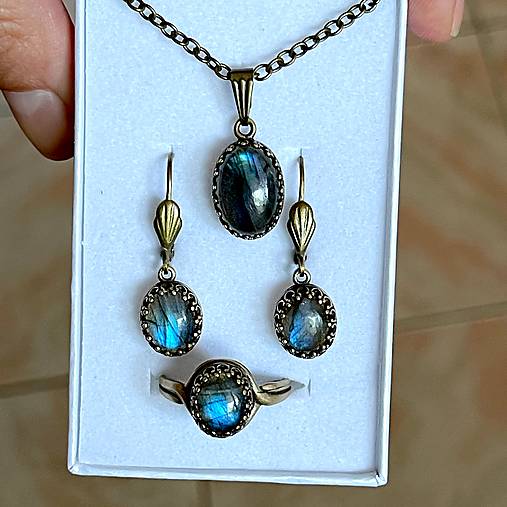 Vintage Bronze Natural Labradorite Set / Vintage sada šperkov s labradoritom prírodným v bronzovom prevedení