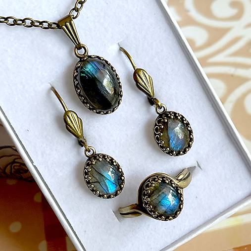 Vintage Bronze Natural Labradorite Set / Vintage sada šperkov s labradoritom prírodným v bronzovom prevedení