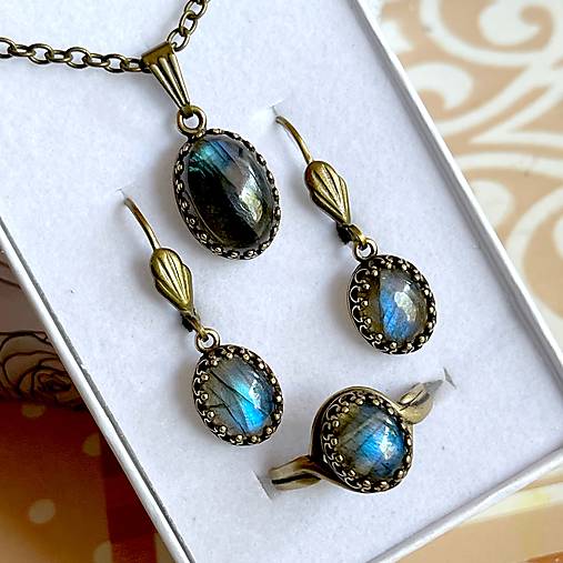 Vintage Bronze Natural Labradorite Set / Vintage sada šperkov s labradoritom prírodným v bronzovom prevedení