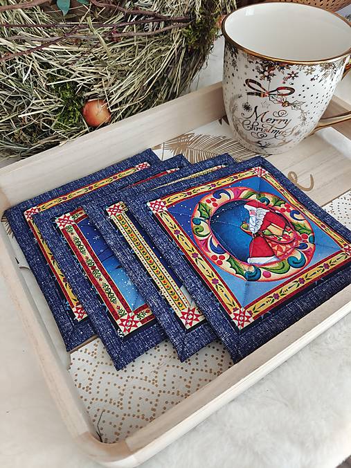Úžitkový textil - Podkávičko - sada 4 kusov - vianočná kolekcia modrá - 15714631_