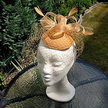 Ozdoby do vlasov - Peach Svatební klobouk s francouzským závojem - 15717685_
