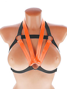 Spodná bielizeň - Elastický harness top postroj otevřená podprsenka s kovovými krúžkami - 15718716_