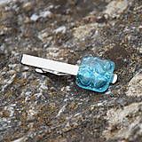Pánske šperky - Originálna spona na kravatu tyrkysové bublinkové sklo - 15719115_