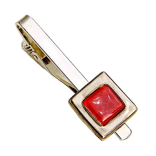 Originálna spona na kravatu, červená, ručne maľované sklo s platinou