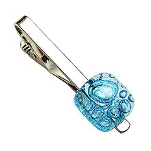 Pánske šperky - Originálna spona na kravatu tyrkysové bublinkové sklo - 15719113_