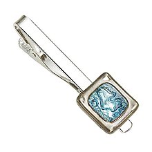 Pánske šperky - Originálna spona na kravatu tyrkysové bublinkové sklo s platinou - 15719123_