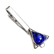 Pánske šperky - Originálna spona na kravatu modré bublinkové sklo s platinou - 15719134_