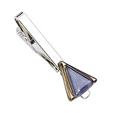 Pánske šperky - Originálna spona na kravatu, šedá, ručne maľované sklo s platinou, trojuholníková - 15719163_