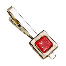 Pánske šperky - Originálna spona na kravatu, červená, ručne maľované sklo s platinou - 15719170_
