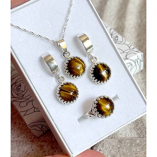 Sady šperkov - Tiger Eye Filigree Silver AG925 Set / Sada strieborných šperkov s tigrím okom - 15720523_