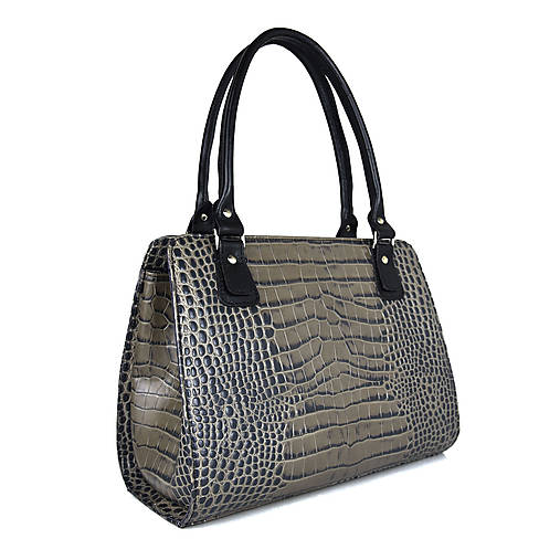 Kabelky - Kožená kabelka z hovädzej kože s dezénom krokodíla v šedej farbe - 15720428_