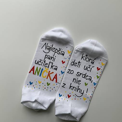 Maľované ponožky pre PANI UČITEĽKU biele členkové