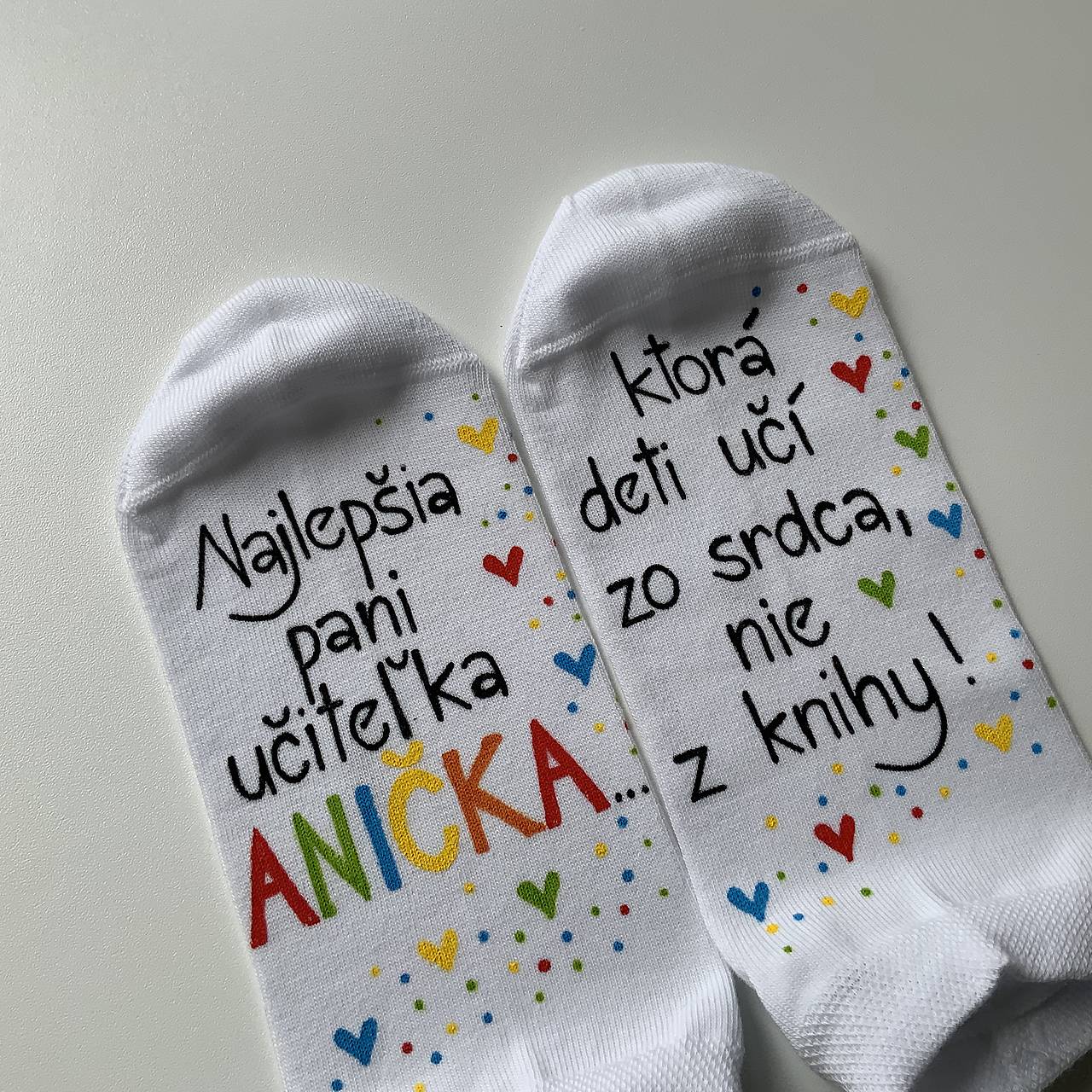 Maľované ponožky pre PANI UČITEĽKU biele členkové