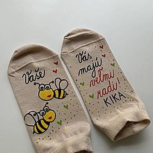 Ponožky, pančuchy, obuv - Maľované ponožky pre PANI UČITEĽKU včielok (béžové členkové) - 15721430_