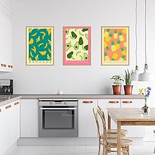 Grafika - Avokáda (Avocados) retro farebný minimalistický print (plagát) (Set 3 - Avocados + Pineapples + Bananas plagáty A4 vytlačené) - 15721307_
