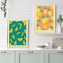 Grafika - Banány (Bananas) retro farebný minimalistický print (plagát) (Set 2 - Bananas + Pineapples plagáty A4 vytlačené) - 15721348_