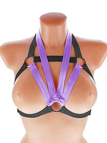 Spodná bielizeň - Elastický harness top postroj otevřená podprsenka s kovovými krúžkami - 15723559_