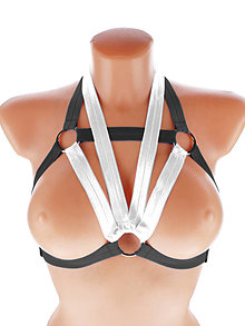 Spodná bielizeň - Elastický harness top postroj otevřená podprsenka s kovovými krúžkami - 15723561_
