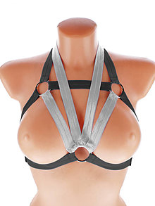 Spodná bielizeň - Elastický harness top postroj otevřená podprsenka s kovovými krúžkami - 15723562_