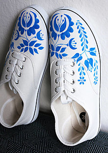 Ponožky, pančuchy, obuv - folklórne plátenky, rôzne farby (Modrá) - 15722560_