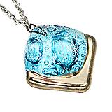 Náhrdelníky - Tyrkysový náhrdelník, české bublinkové sklo zdobené platinou a trblietkami, štvorcový tvar - 15722913_