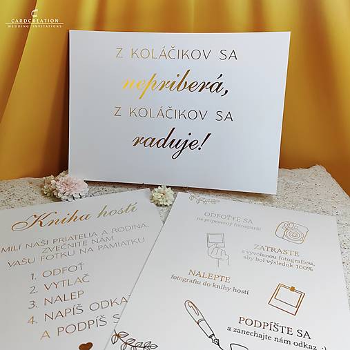 Zlatá informačná kartička - svadobná dekorácia