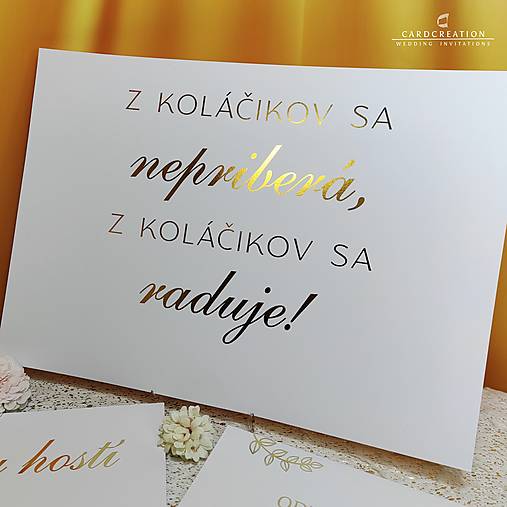 Zlatá informačná kartička - svadobná dekorácia