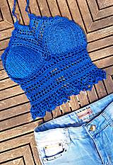 Topy, tričká, tielka - Letný háčkovaný top - modrý - 15725051_