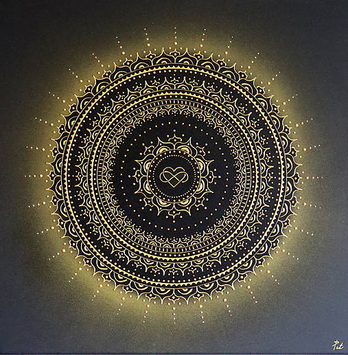 Mandala NEKONEČNÁ LÁSKA A ŠŤASTIE ❤️ (black-gold) 60 x 60