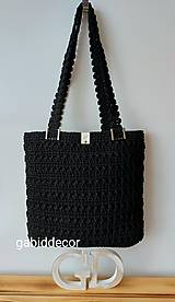 Háčkovaná elegantná kabelka/taška na rameno (Čierna/strieborné kovové úchytky na rúčky)