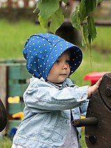 Detské čiapky - Letný detský ľanový čepiec bodka na modrej - 15726035_