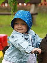 Detské čiapky - Letný detský ľanový čepiec bodka na modrej - 15726036_
