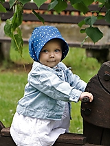 Detské čiapky - Letný detský ľanový čepiec bodka na modrej - 15726037_