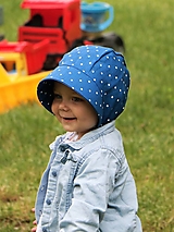 Detské čiapky - Letný detský ľanový čepiec bodka na modrej - 15726039_